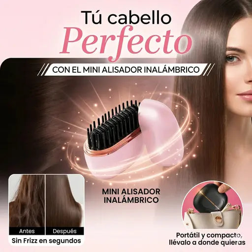Mini Cepillo Alisador Portátil | Cabello Liso y sin Frizz Donde sea y En Minutos