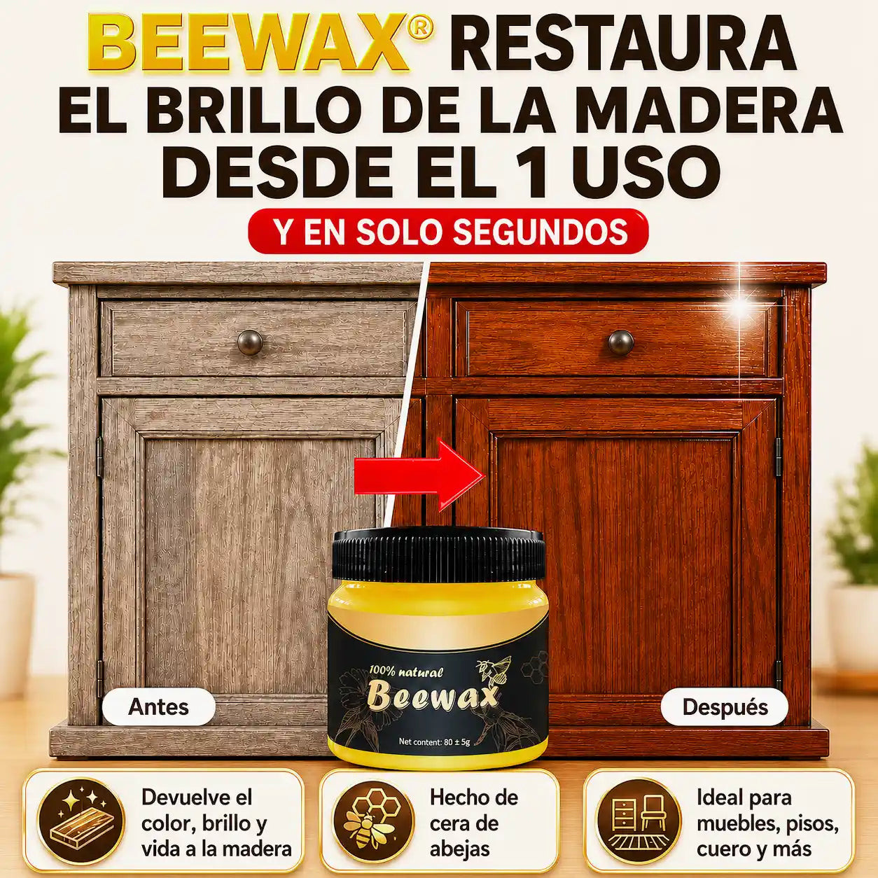 Beewax Cera Para El Cuidado De Muebles | TUS MUEBLES COMO NUEVO EN SEGUNDOS