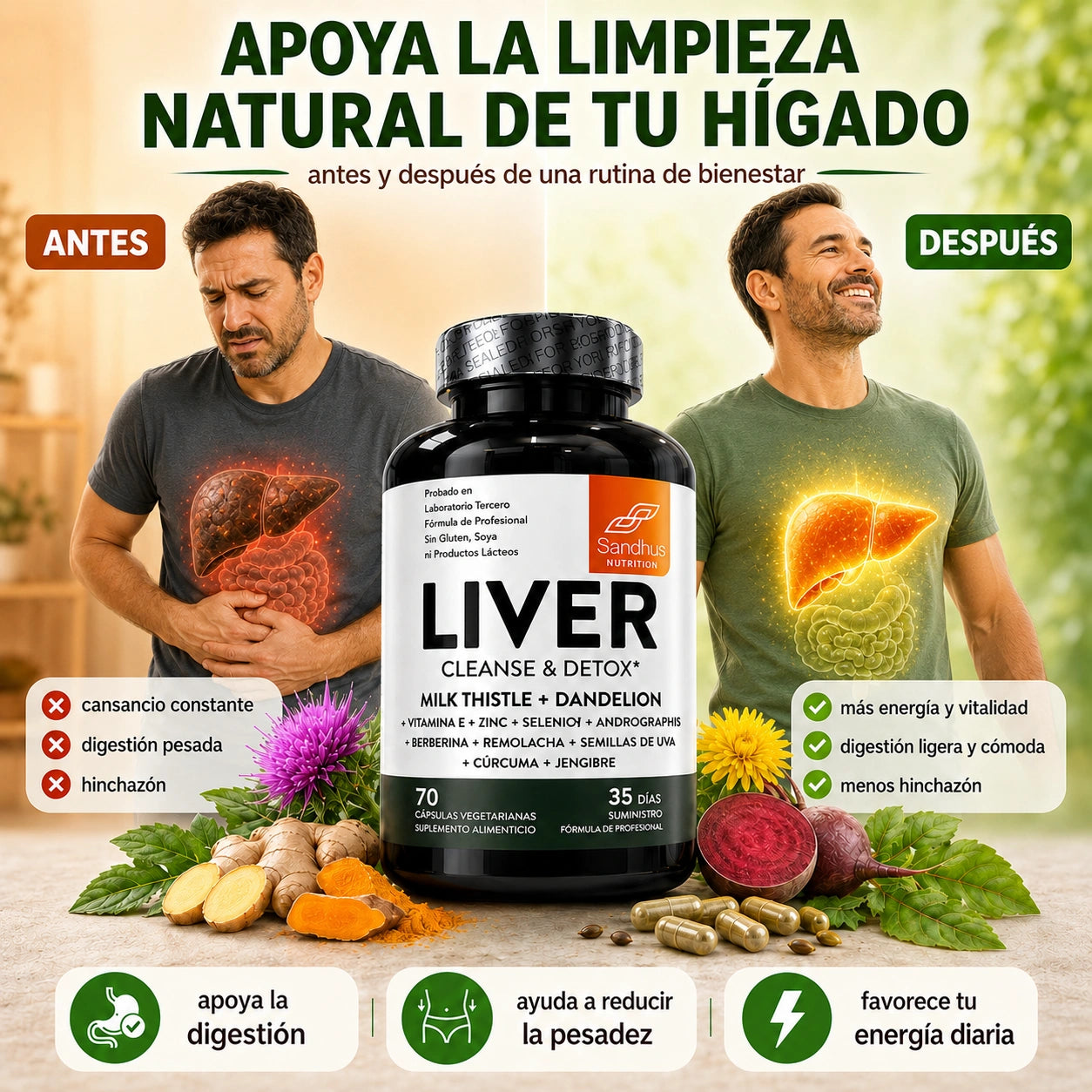 Liver Cleanse & Detox Premium 70 Cápsulas® Ayuda a que tu Hígado Funcione Mejor
