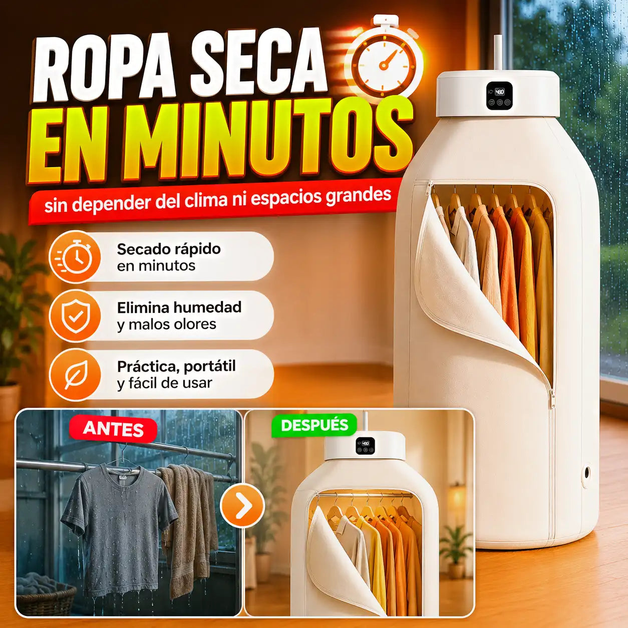 Secadora de Ropa Portátil DryNow - Seca tu ropa en cualquier lugar en pocos minutos